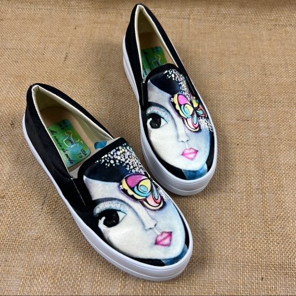 Butterfly Platform Slip On Art Canvas Sneakers Size 7.5 - Picture 2 of 5